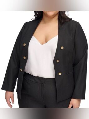 Calvin Klein Woman Collarless Open Front Blazer Jacket Black Plus Size 18W NWT